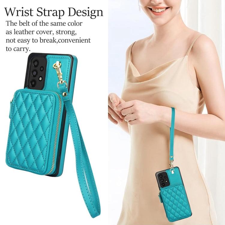 For Samsung Galaxy A53 4G / 5G AwQuer Crossbody Zipper Wallet Rhombic Leather Back Phone Case(Green)