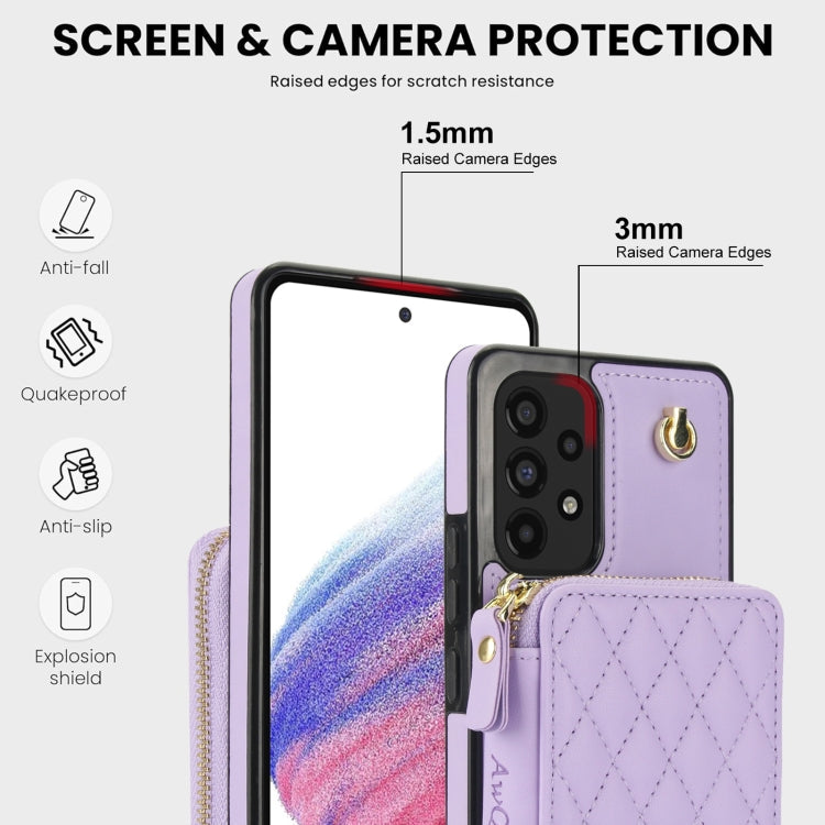 For Samsung Galaxy A53 4G / 5G AwQuer Crossbody Zipper Wallet Rhombic Leather Back Phone Case(Purple)