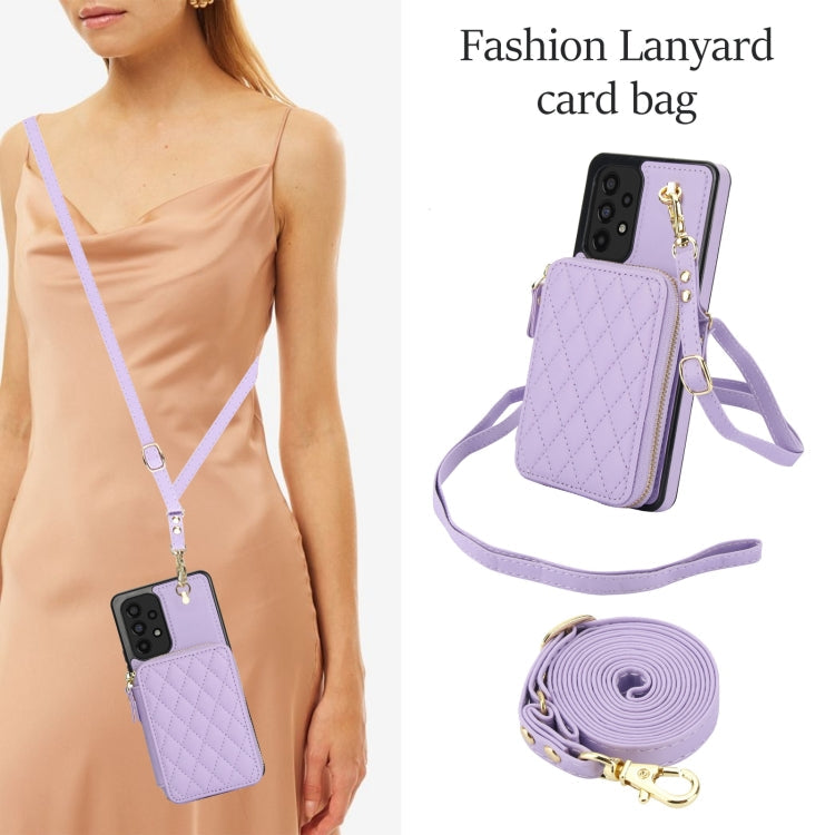 For Samsung Galaxy A53 4G / 5G AwQuer Crossbody Zipper Wallet Rhombic Leather Back Phone Case(Purple)
