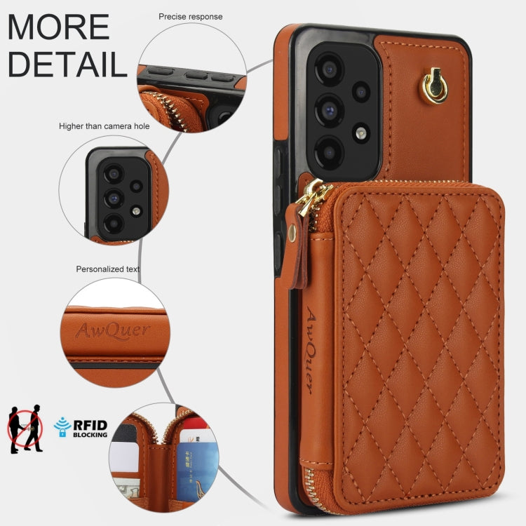 For Samsung Galaxy A53 4G / 5G AwQuer Crossbody Zipper Wallet Rhombic Leather Back Phone Case(Brown)