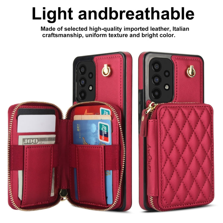 For Samsung Galaxy A73 4G / 5G AwQuer Crossbody Zipper Wallet Rhombic Leather Back Phone Case(Red)