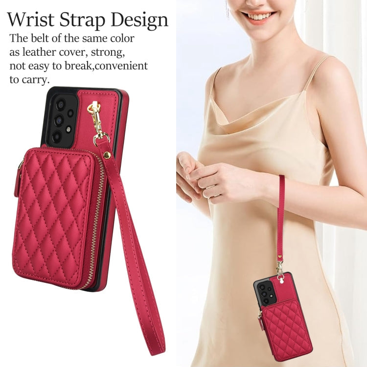 For Samsung Galaxy A73 4G / 5G AwQuer Crossbody Zipper Wallet Rhombic Leather Back Phone Case(Red)