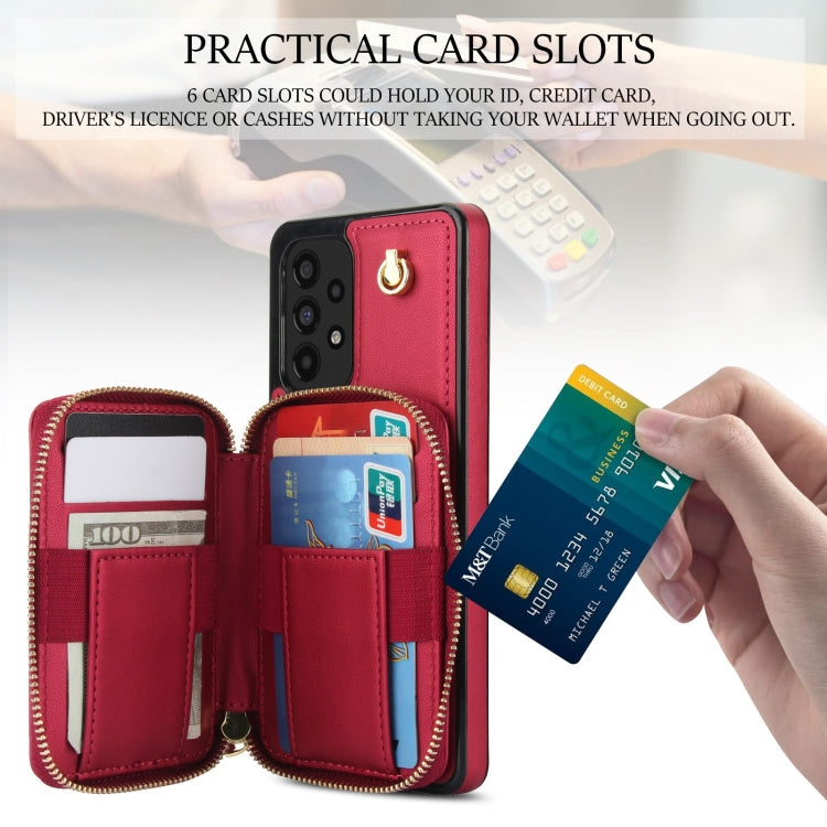 For Samsung Galaxy A73 4G / 5G AwQuer Crossbody Zipper Wallet Rhombic Leather Back Phone Case(Red)