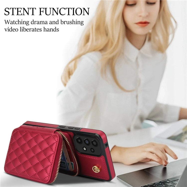 For Samsung Galaxy A73 4G / 5G AwQuer Crossbody Zipper Wallet Rhombic Leather Back Phone Case(Red)