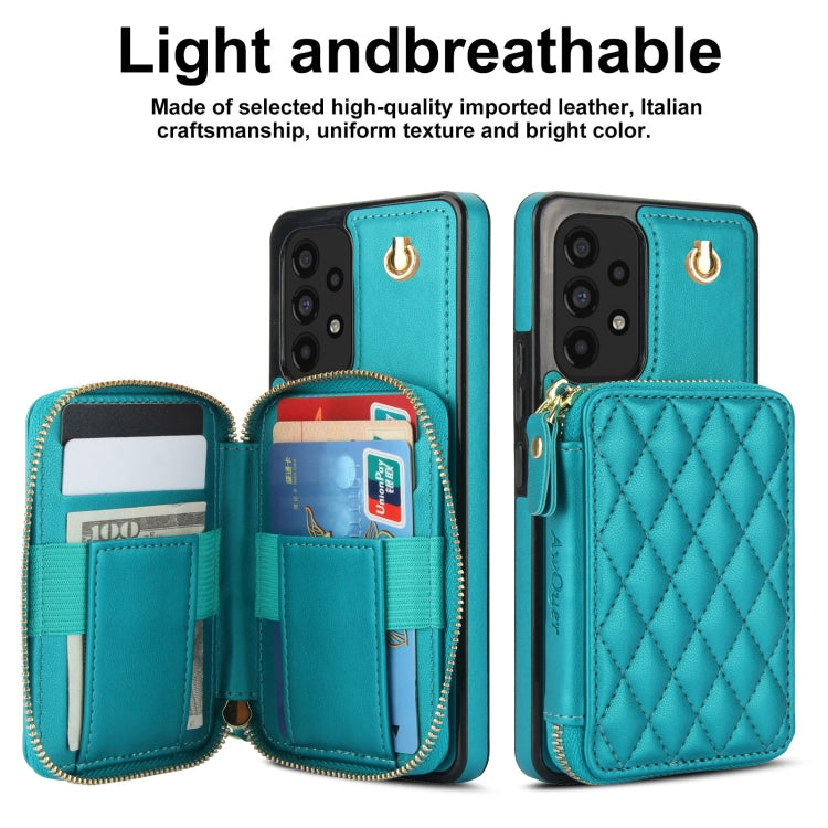 For Samsung Galaxy A73 4G / 5G AwQuer Crossbody Zipper Wallet Rhombic Leather Back Phone Case(Green)