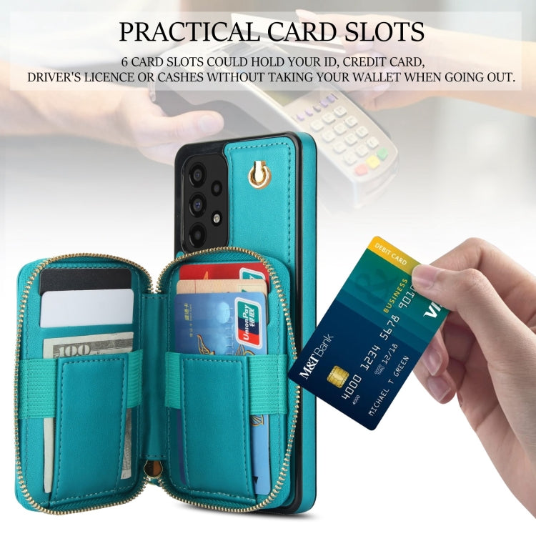 For Samsung Galaxy A73 4G / 5G AwQuer Crossbody Zipper Wallet Rhombic Leather Back Phone Case(Green)