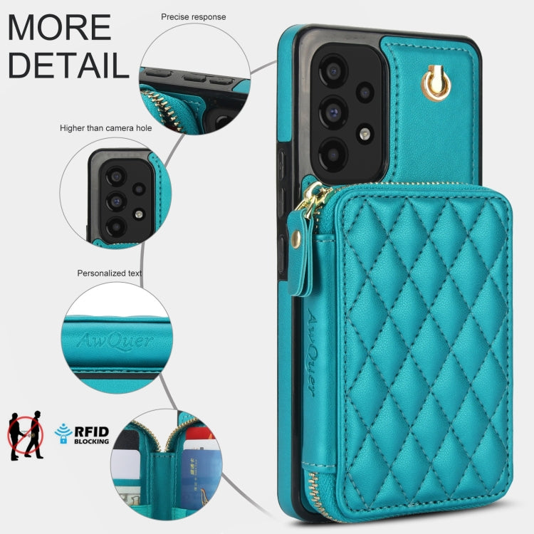 For Samsung Galaxy A73 4G / 5G AwQuer Crossbody Zipper Wallet Rhombic Leather Back Phone Case(Green)
