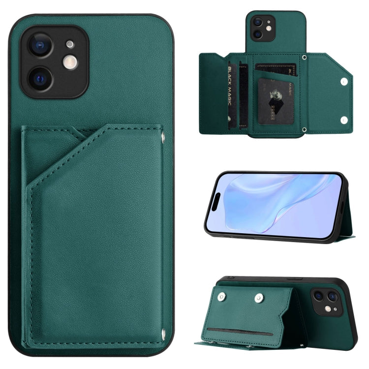 Skin Feel Four Card Slots Phone Case with Wrist Strap, For iPhone 13 mini, For iPhone 12, For iPhone 12 Pro Max, For iPhone 12 Pro