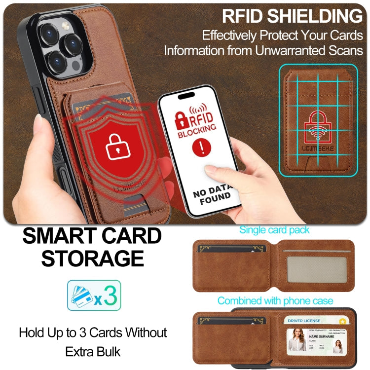 For iPhone 16 Pro Max LC.IMEEKE L3 Series Detachable RFID Card Bag Magsafe Phone Case(Brown)