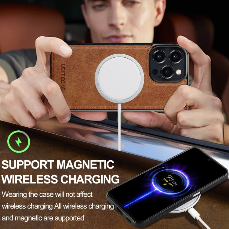 For iPhone 16 Pro Max LC.IMEEKE L3 Series Detachable RFID Card Bag Magsafe Phone Case(Brown)
