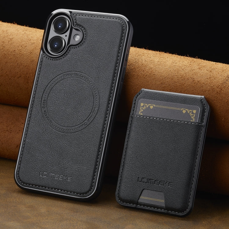 For iPhone 16 LC.IMEEKE L3 Series Detachable RFID Card Bag Magsafe Phone Case(Black)