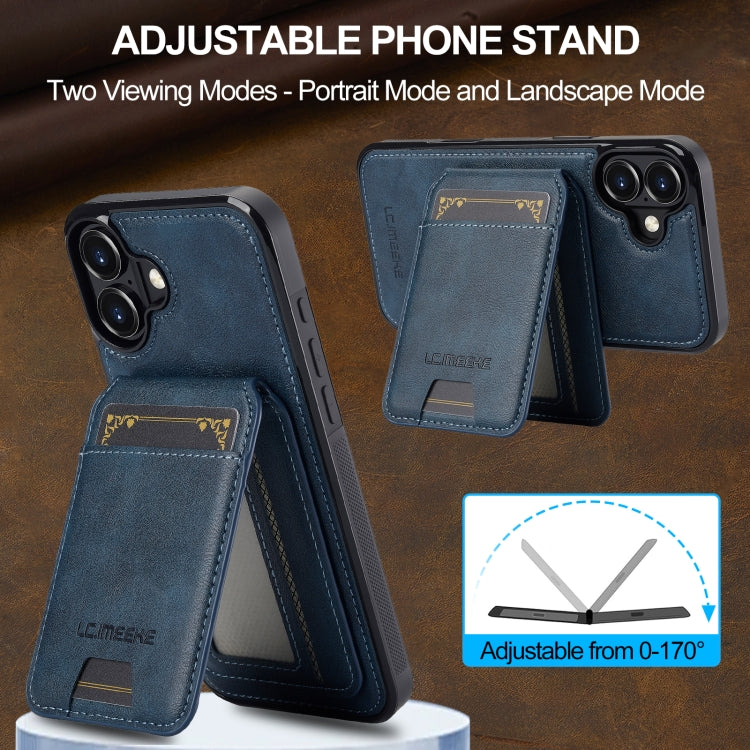 For iPhone 16 LC.IMEEKE L3 Series Detachable RFID Card Bag Magsafe Phone Case(Blue)