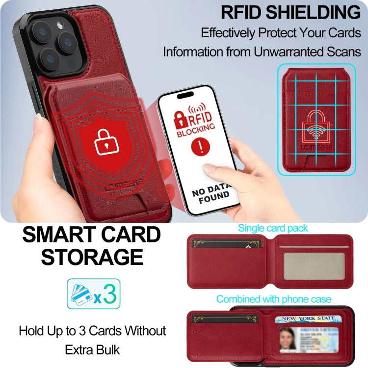 For iPhone 15 Pro Max LC.IMEEKE L3 Series Detachable RFID Card Bag Magsafe Phone Case(Red)