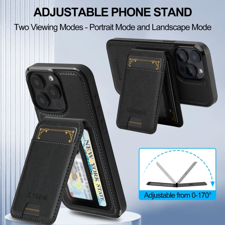 For iPhone 15 Pro LC.IMEEKE L3 Series Detachable RFID Card Bag Magsafe Phone Case(Black)