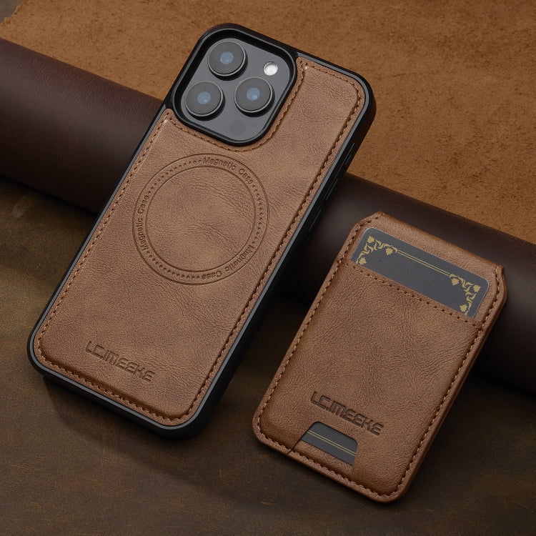 For iPhone 15 Pro LC.IMEEKE L3 Series Detachable RFID Card Bag Magsafe Phone Case(Brown)