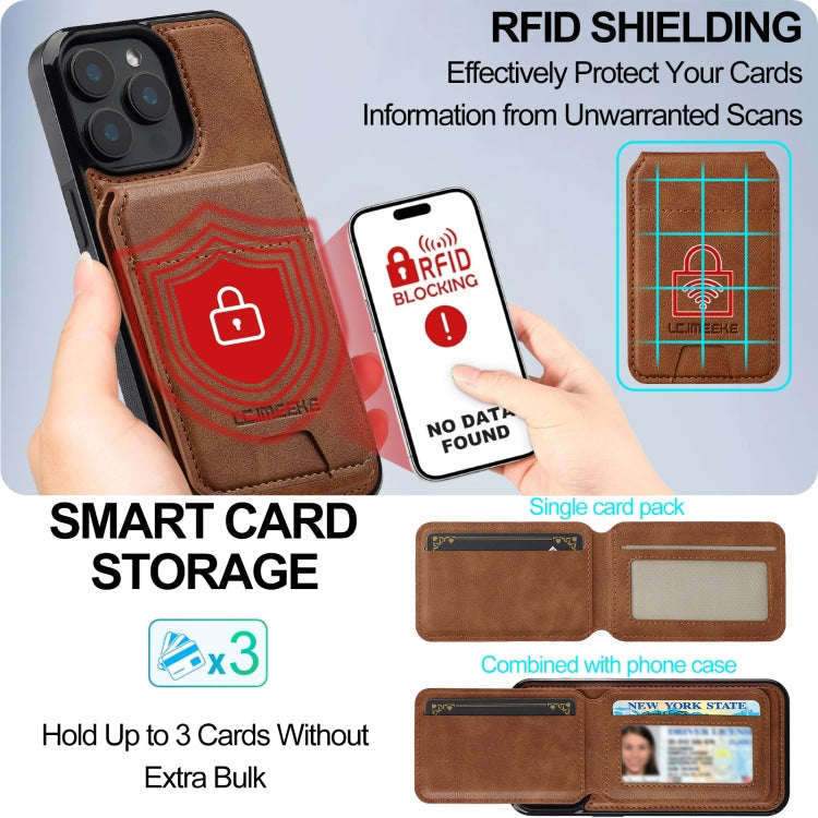 For iPhone 15 Pro LC.IMEEKE L3 Series Detachable RFID Card Bag Magsafe Phone Case(Brown)