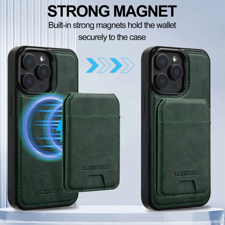 For iPhone 15 Pro LC.IMEEKE L3 Series Detachable RFID Card Bag Magsafe Phone Case(Green)