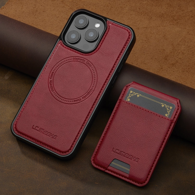 For iPhone 15 Pro LC.IMEEKE L3 Series Detachable RFID Card Bag Magsafe Phone Case(Red)