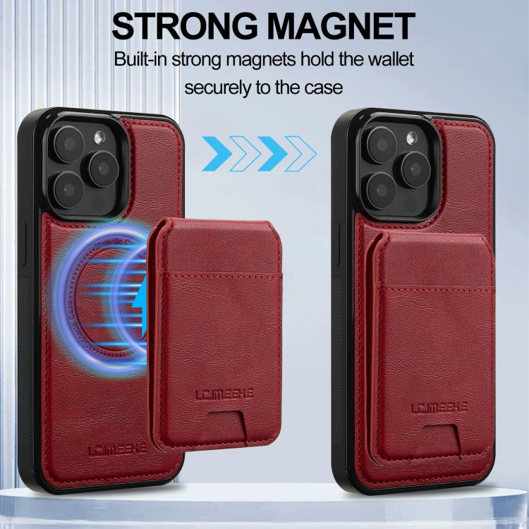 For iPhone 15 Pro LC.IMEEKE L3 Series Detachable RFID Card Bag Magsafe Phone Case(Red)