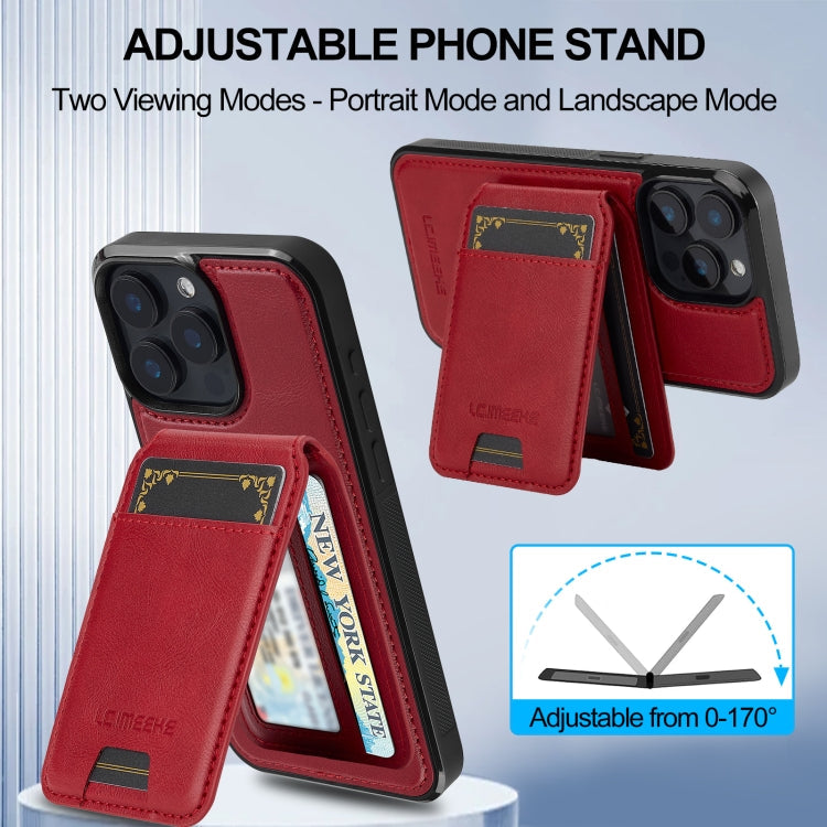 For iPhone 15 Pro LC.IMEEKE L3 Series Detachable RFID Card Bag Magsafe Phone Case(Red)