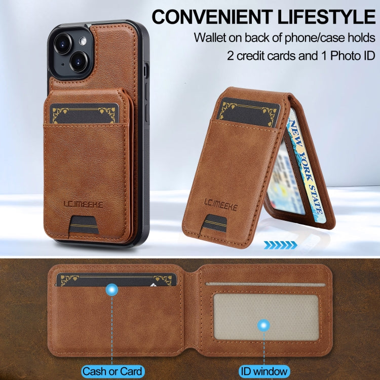 For iPhone 15 LC.IMEEKE L3 Series Detachable RFID Card Bag Magsafe Phone Case(Brown)