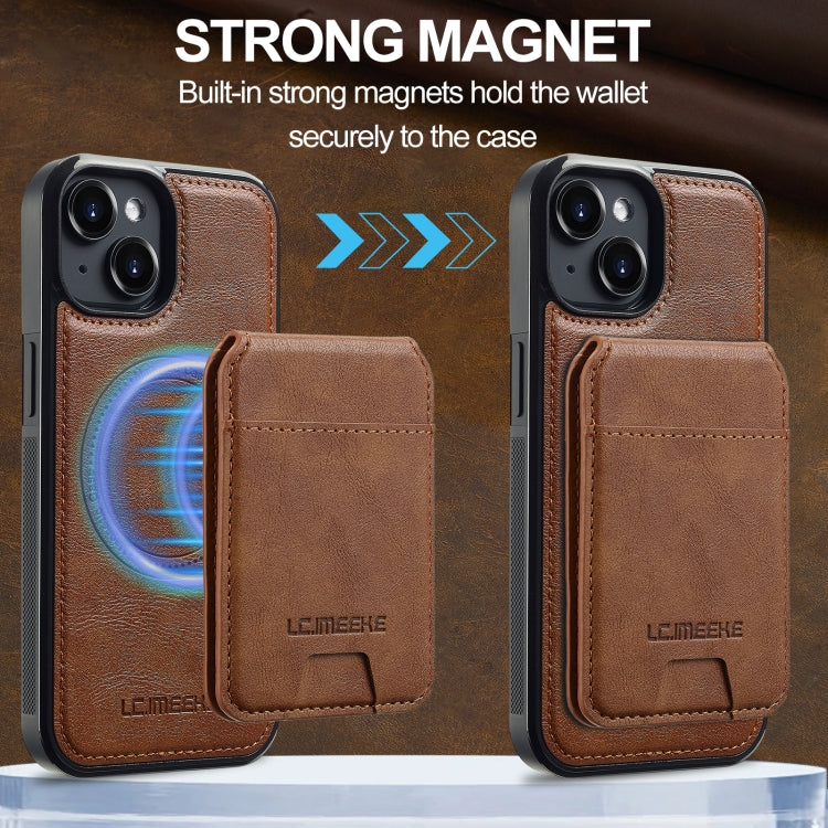 For iPhone 15 LC.IMEEKE L3 Series Detachable RFID Card Bag Magsafe Phone Case(Brown)