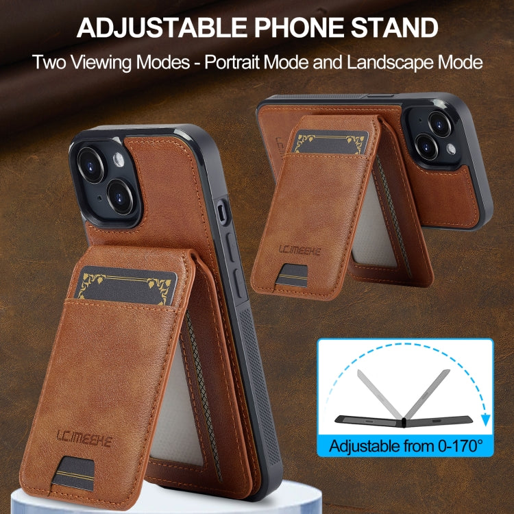 For iPhone 15 LC.IMEEKE L3 Series Detachable RFID Card Bag Magsafe Phone Case(Brown)