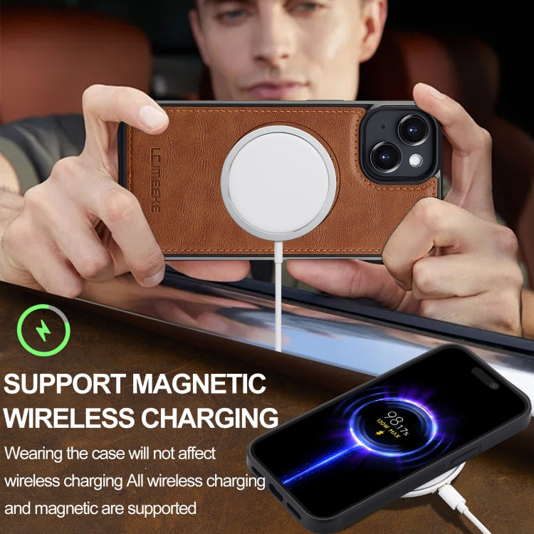 For iPhone 15 LC.IMEEKE L3 Series Detachable RFID Card Bag Magsafe Phone Case(Brown)