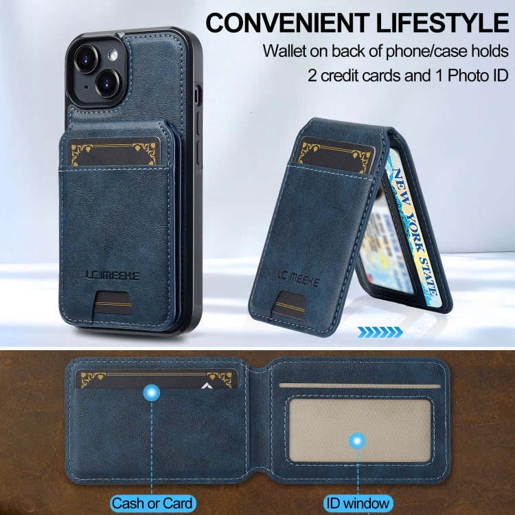 For iPhone 15 LC.IMEEKE L3 Series Detachable RFID Card Bag Magsafe Phone Case(Blue)