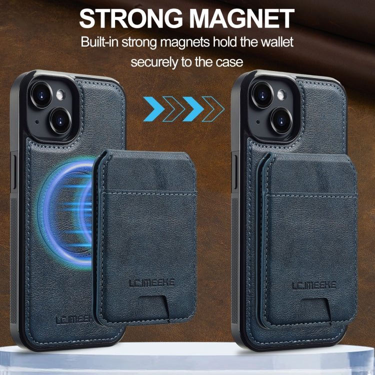 For iPhone 15 LC.IMEEKE L3 Series Detachable RFID Card Bag Magsafe Phone Case(Blue)
