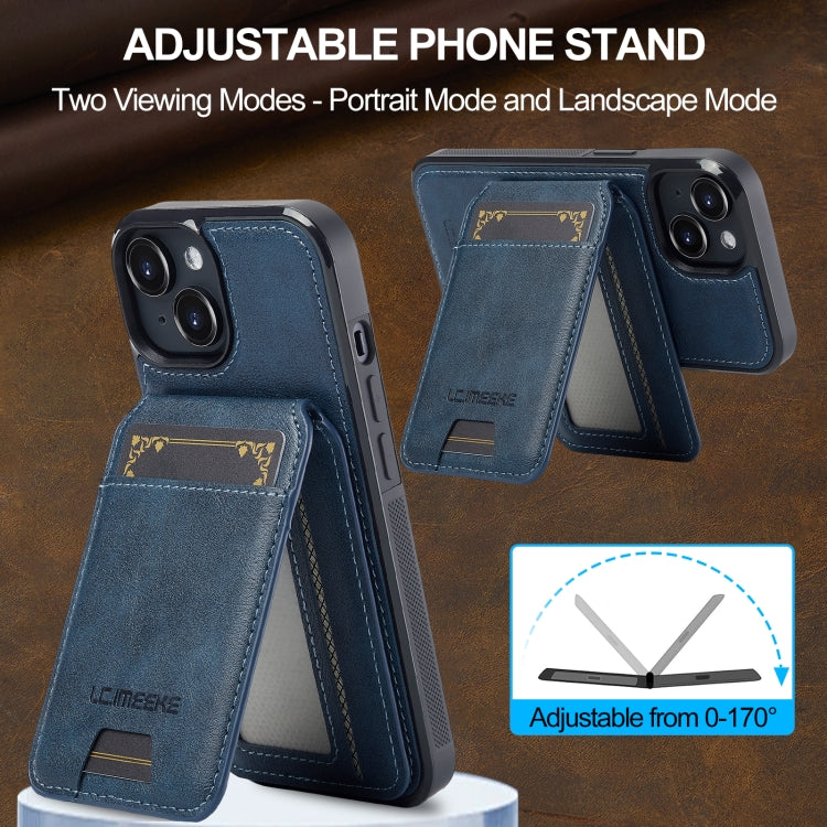 For iPhone 15 LC.IMEEKE L3 Series Detachable RFID Card Bag Magsafe Phone Case(Blue)