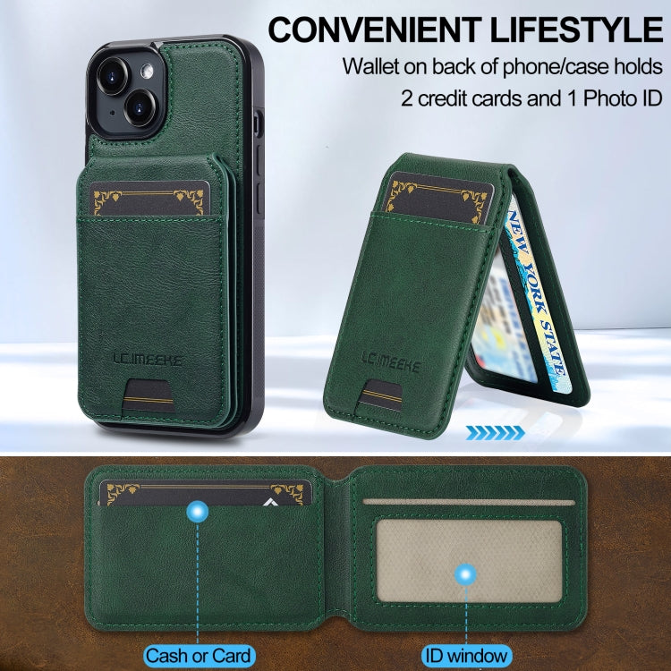For iPhone 15 LC.IMEEKE L3 Series Detachable RFID Card Bag Magsafe Phone Case(Green)