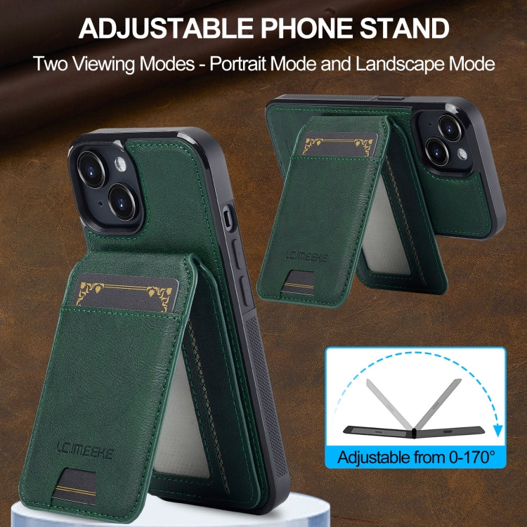 For iPhone 15 LC.IMEEKE L3 Series Detachable RFID Card Bag Magsafe Phone Case(Green)