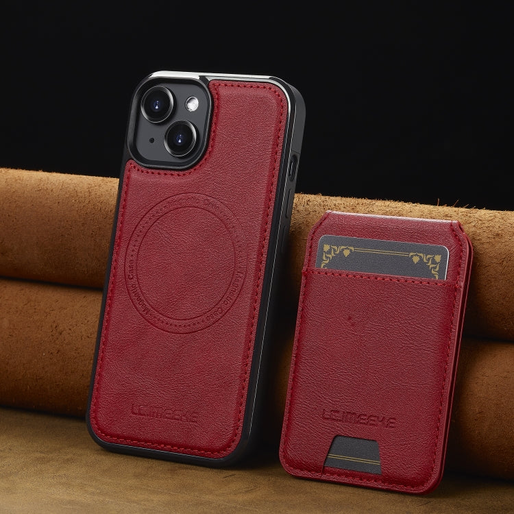 For iPhone 15 LC.IMEEKE L3 Series Detachable RFID Card Bag Magsafe Phone Case(Red)