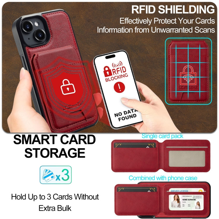For iPhone 15 LC.IMEEKE L3 Series Detachable RFID Card Bag Magsafe Phone Case(Red)