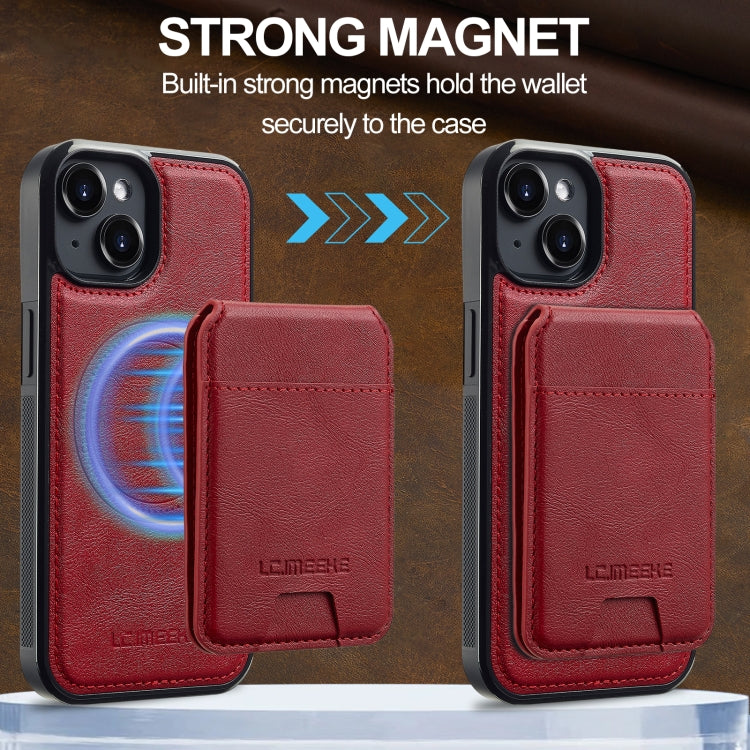 For iPhone 15 LC.IMEEKE L3 Series Detachable RFID Card Bag Magsafe Phone Case(Red)