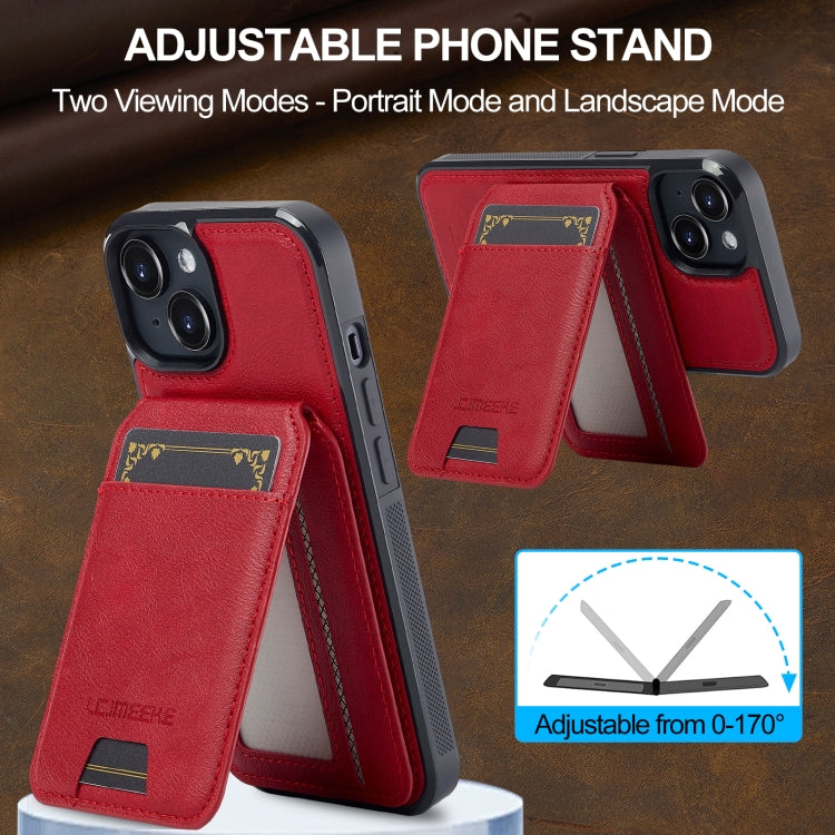 For iPhone 15 LC.IMEEKE L3 Series Detachable RFID Card Bag Magsafe Phone Case(Red)