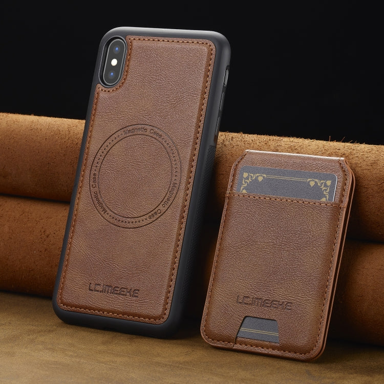 For iPhone XS Max LC.IMEEKE L3 Series Detachable RFID Card Bag Magsafe Phone Case(Brown)