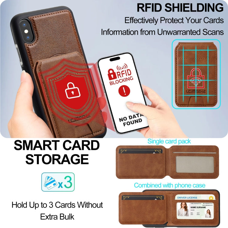 For iPhone XS Max LC.IMEEKE L3 Series Detachable RFID Card Bag Magsafe Phone Case(Brown)