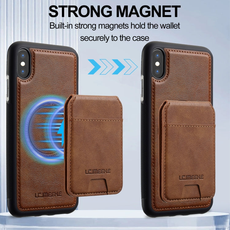 For iPhone XS Max LC.IMEEKE L3 Series Detachable RFID Card Bag Magsafe Phone Case(Brown)