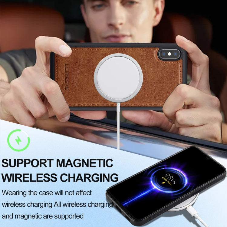 For iPhone XS Max LC.IMEEKE L3 Series Detachable RFID Card Bag Magsafe Phone Case(Brown)