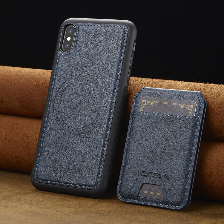 For iPhone XS Max LC.IMEEKE L3 Series Detachable RFID Card Bag Magsafe Phone Case(Blue)
