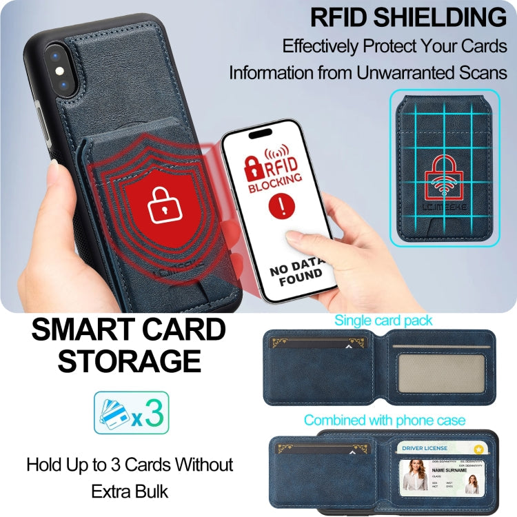 For iPhone XS Max LC.IMEEKE L3 Series Detachable RFID Card Bag Magsafe Phone Case(Blue)