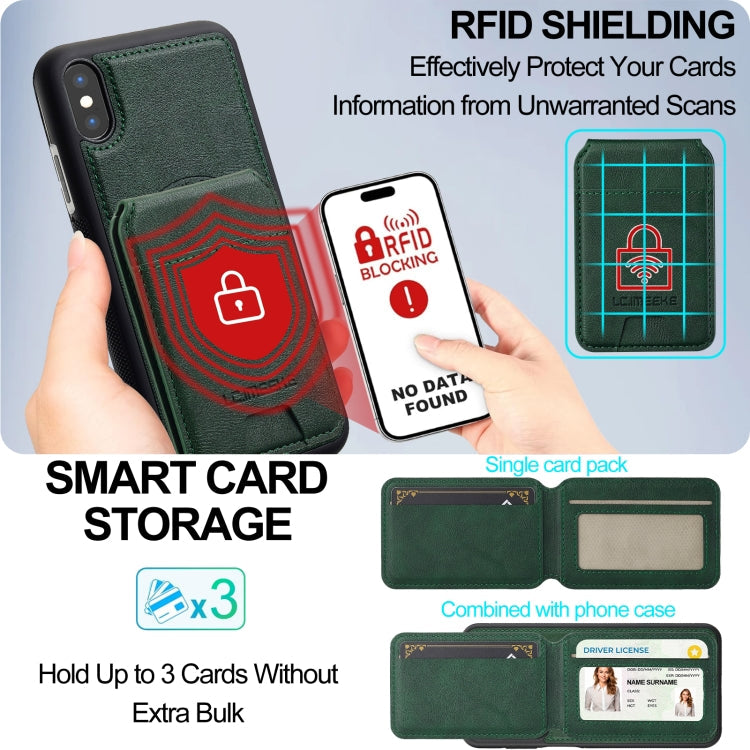 For iPhone XS Max LC.IMEEKE L3 Series Detachable RFID Card Bag Magsafe Phone Case(Green)