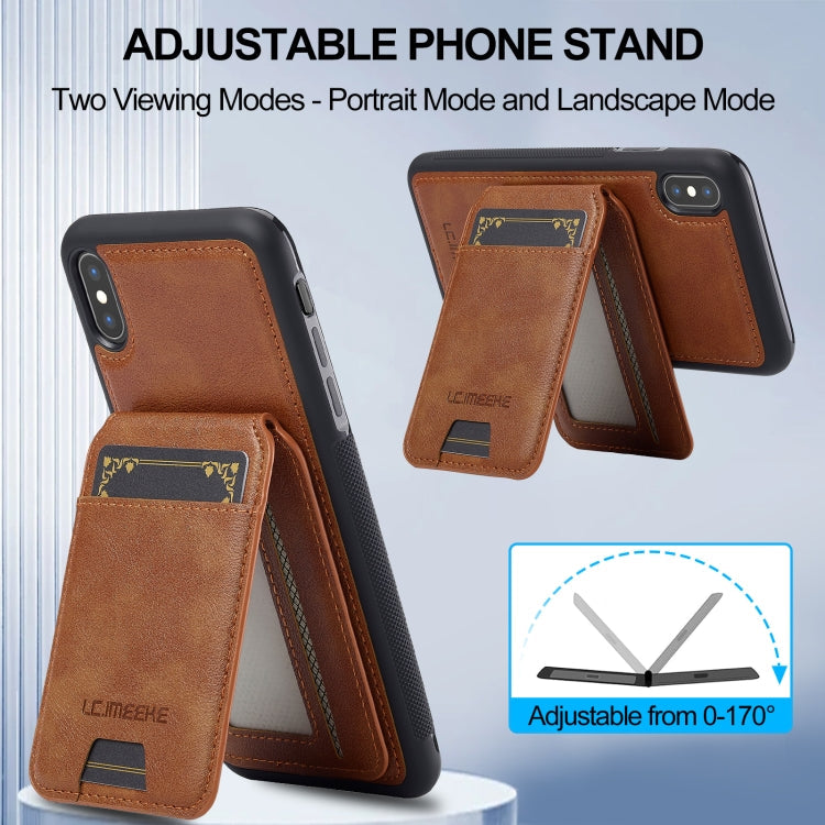 For iPhone XR LC.IMEEKE L3 Series Detachable RFID Card Bag Magsafe Phone Case(Brown)