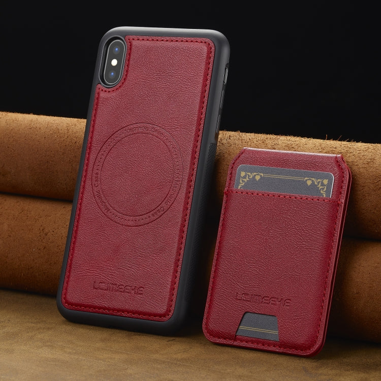 For iPhone XR LC.IMEEKE L3 Series Detachable RFID Card Bag Magsafe Phone Case(Red)