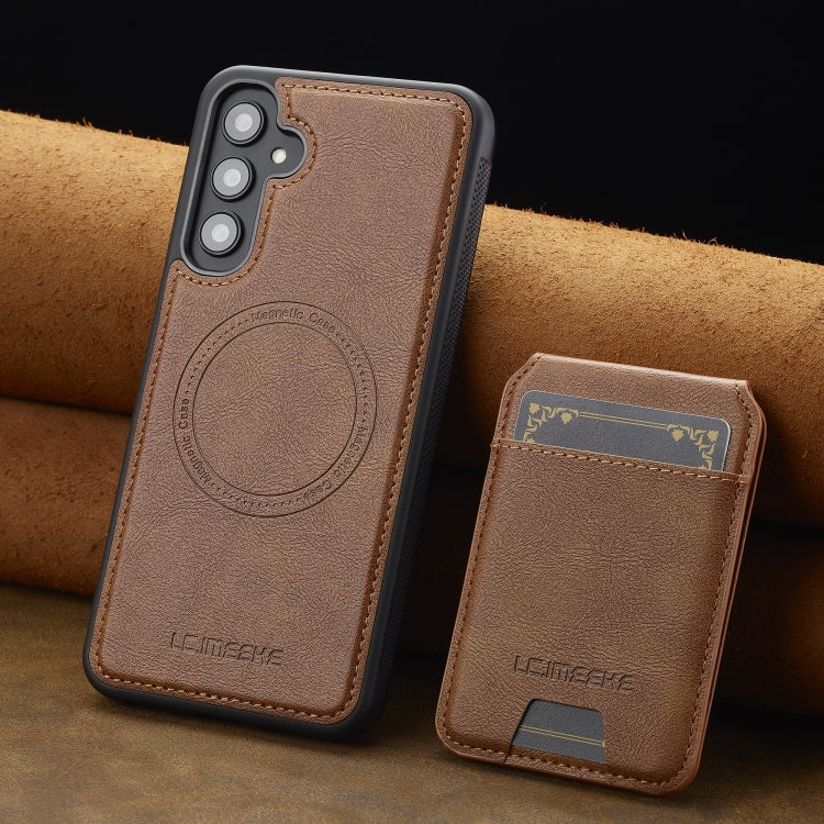 For Samsung Galaxy S23 FE 5G LC.IMEEKE L3 Series Detachable RFID Card Bag Magsafe Phone Case(Brown)