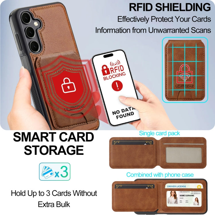 For Samsung Galaxy S23 FE 5G LC.IMEEKE L3 Series Detachable RFID Card Bag Magsafe Phone Case(Brown)