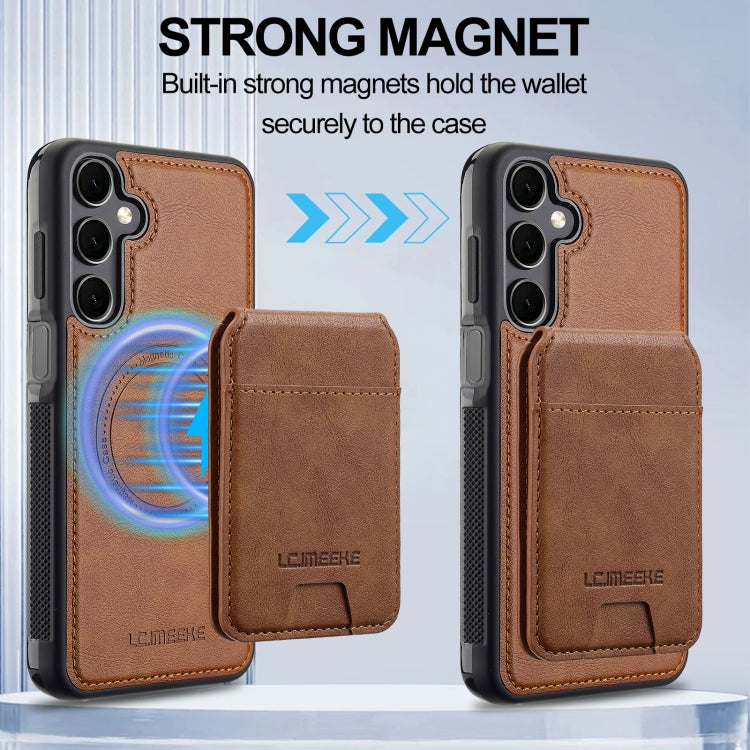 For Samsung Galaxy S23 FE 5G LC.IMEEKE L3 Series Detachable RFID Card Bag Magsafe Phone Case(Brown)