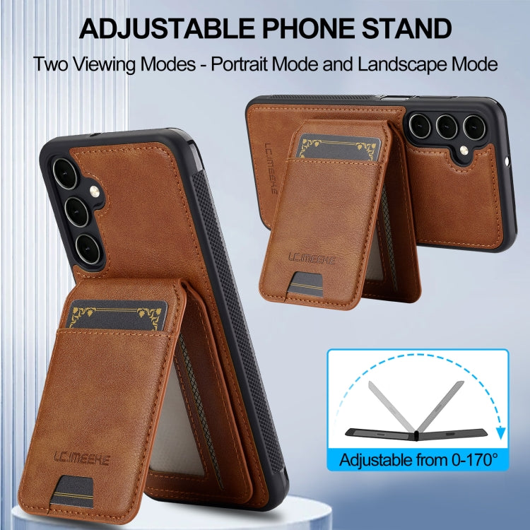 For Samsung Galaxy S23 FE 5G LC.IMEEKE L3 Series Detachable RFID Card Bag Magsafe Phone Case(Brown)